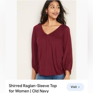Burgundy shirred raglan sleeve top